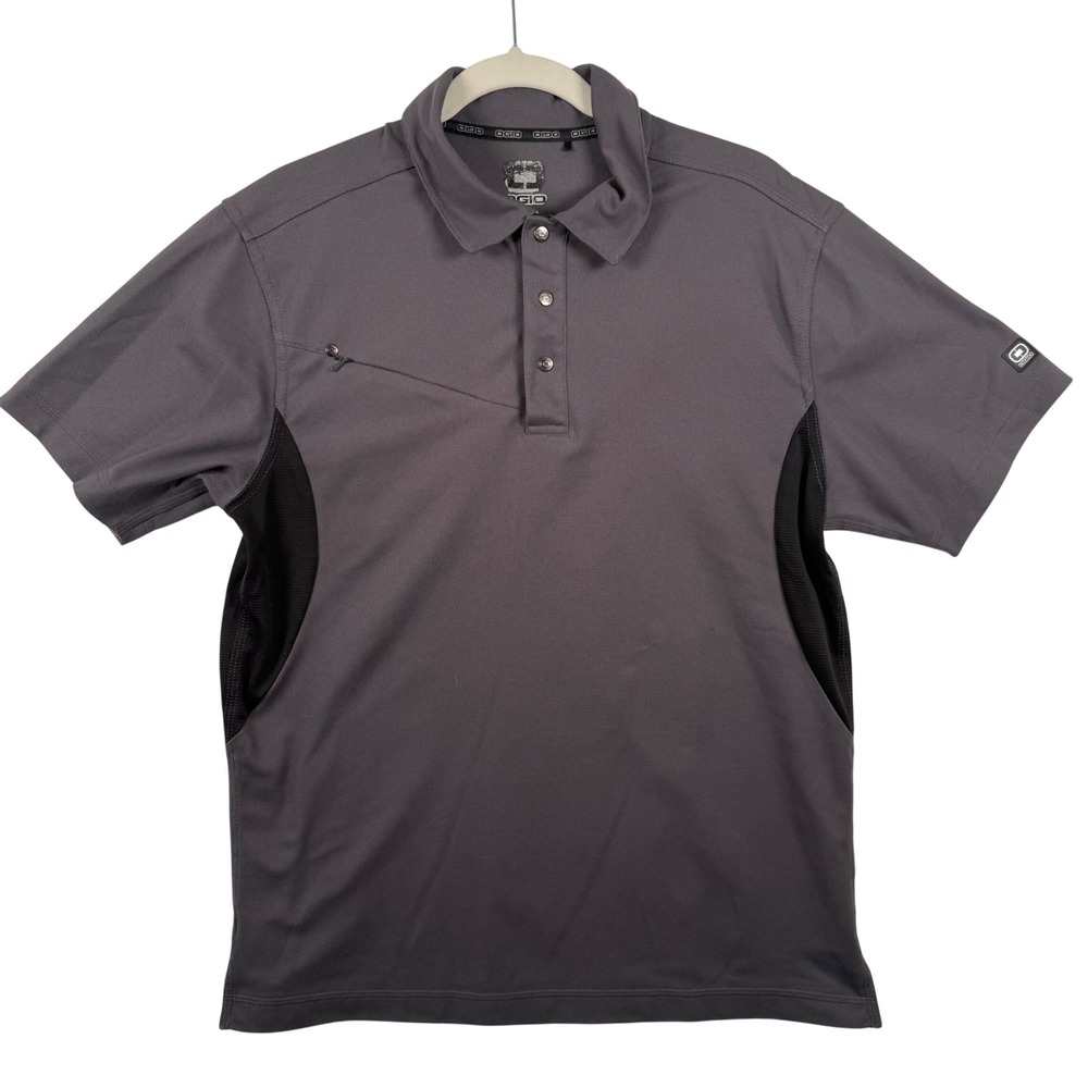 Ogio Accelerator Polo Shirt Medium Snap Placket Zip Pocket OG102 Golf Core Tech‎